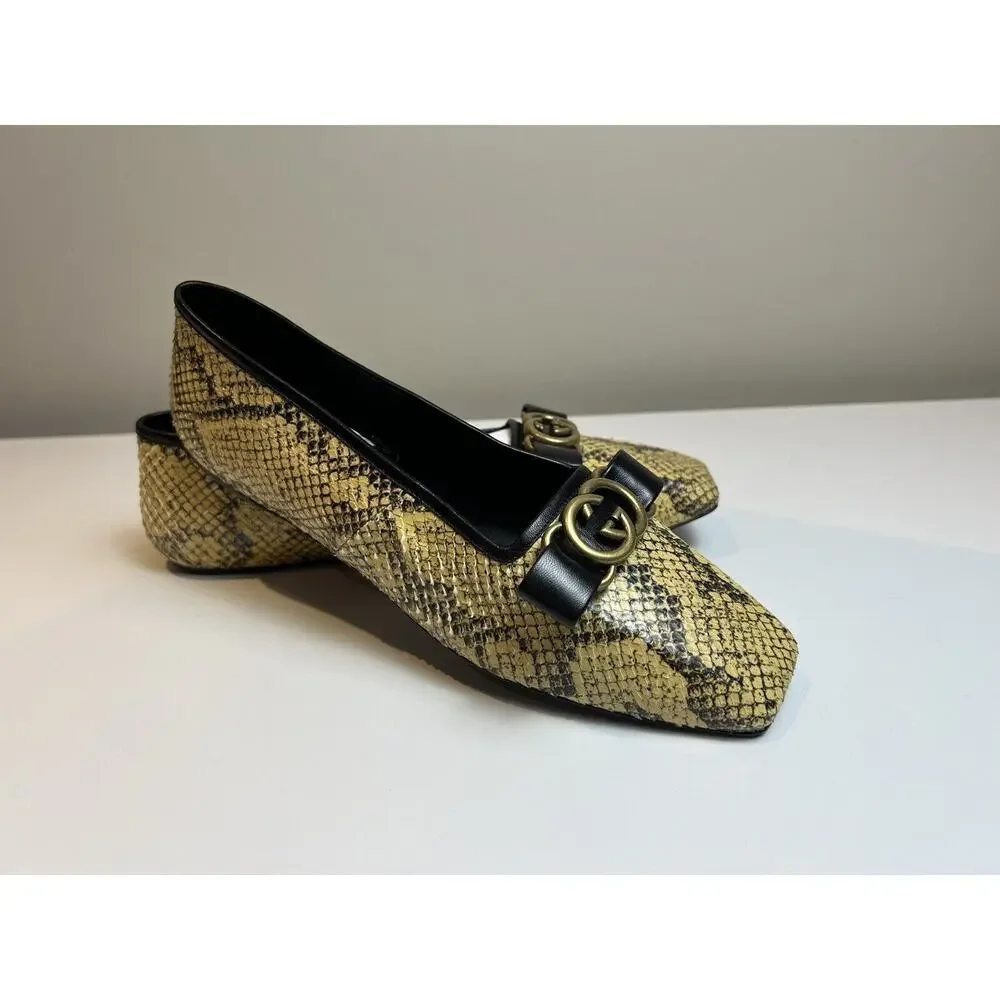 Gucci Double G Interlocking Python Snakeskin Ballet Ballerina Flats Size EU 39.5 - Picture 3 of 12
